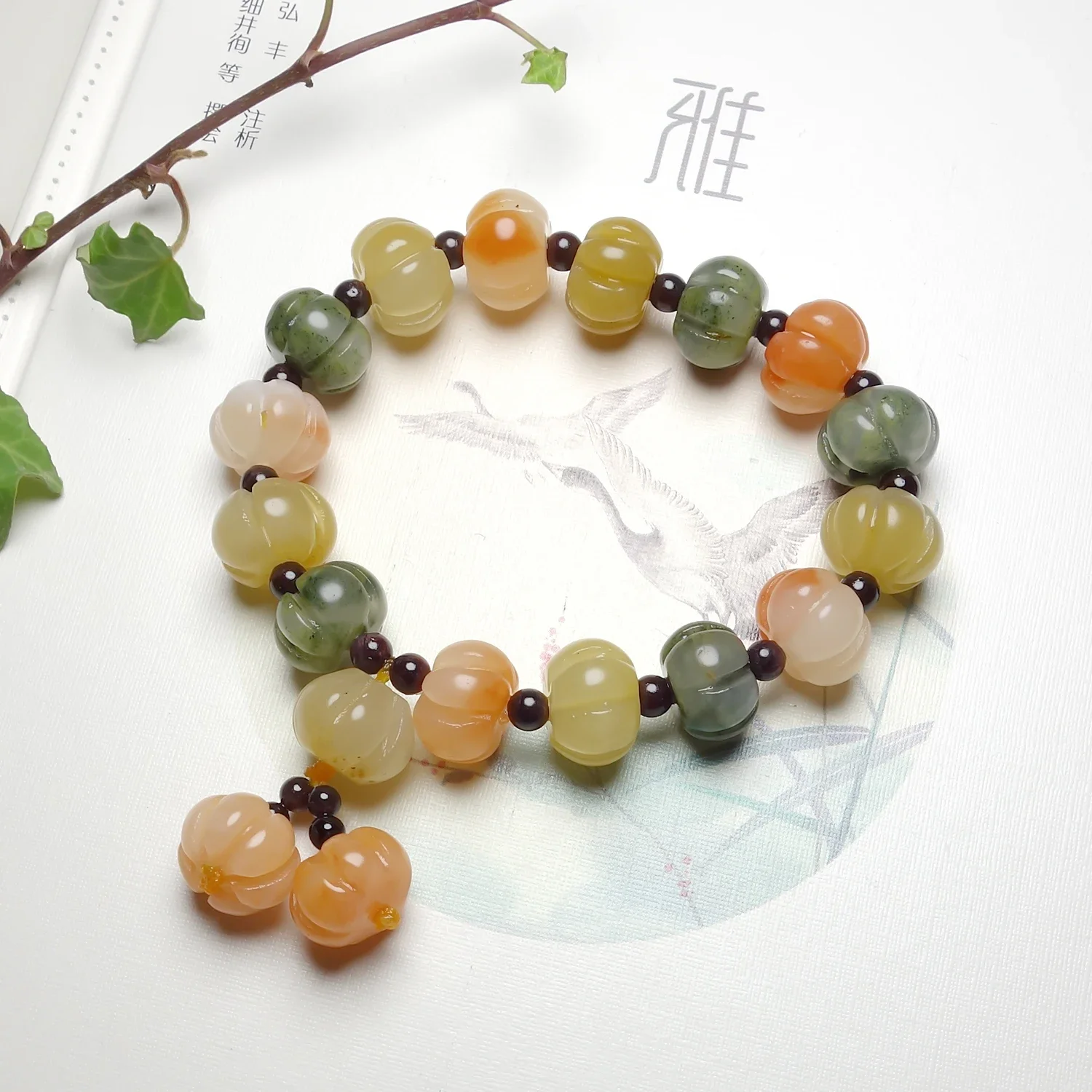 Pulsera de Jade Hetian de un solo anillo para mujer, pulsera de cuentas de calabaza de Jade de alambre dorado, cuentas de Jade de Color genuino Natural, alta calidad