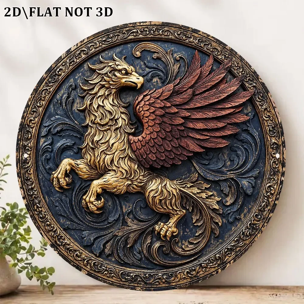 CIFBUY Vintage Mythical Griffin Creature Aluminum Wall Art Waterproof Wear Resistant Decor for Living Room Study Bedroom Office