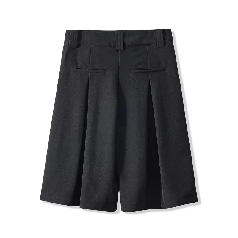 HKSH Spring Summer Pleated Shorts Niche Wide Leg Versatile Half Length Skirt Pants Casual Shorts Fashion Dark Suit Capris HK1838