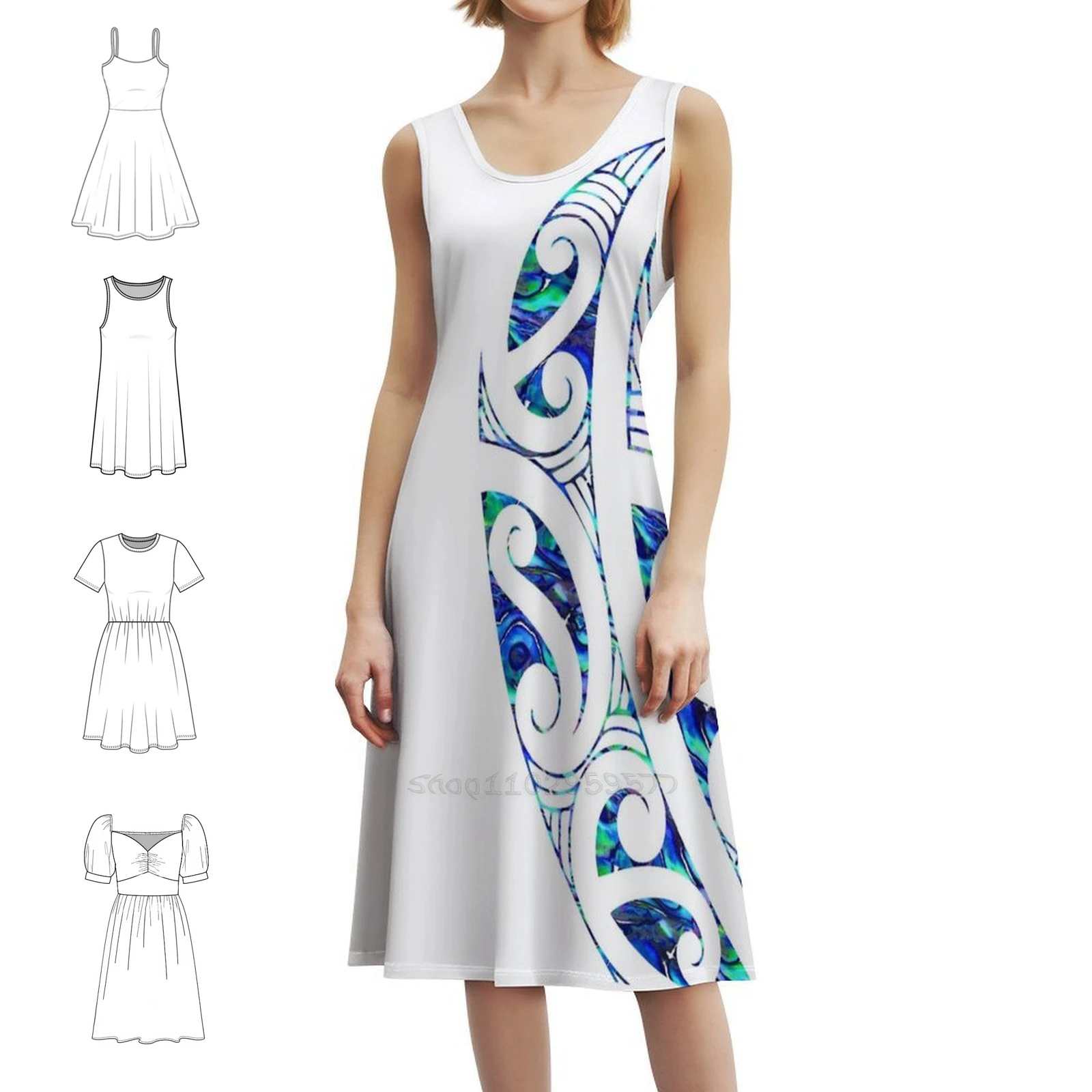 نيوزيلندا Māori Paua Koru القبلية الوشم نيوزيلندي الفن Māori المرأة الشارع الشهير فستان الحفلات العصرية طباعة نادي الملابس للإناث جديد