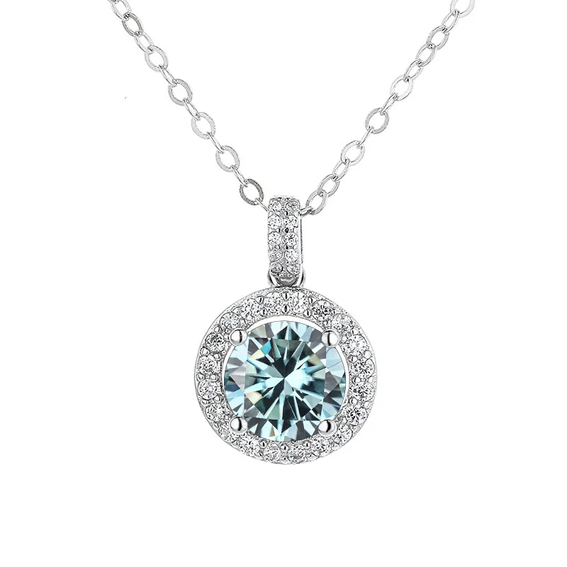JoyceJelly S925 Sterling Silver 1/2/3/4/5/10 Carat D COLOR Moissanite Diamond Necklace Women\'s Round Pendant Chain For Wedding