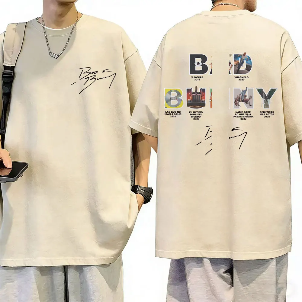 

Rapper Bad Bunny Album Cover Print T-shirt Debi Tirar Mas Fotos DTMF Washed Vintage Khaki T Shirt Men Hip Hop Oversized T-shirts