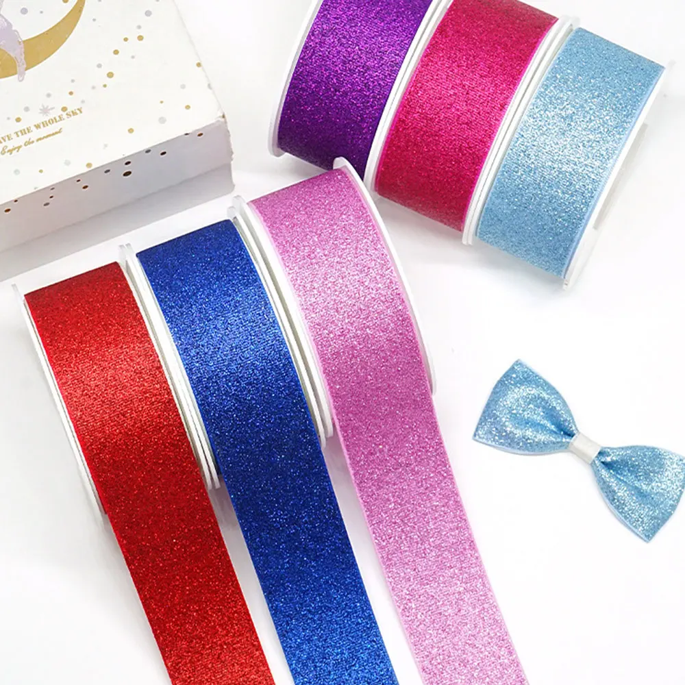 10MM 10Yards/Roll Glitter Ribbons for DIY Crafts Headwear Gift Package Accessories Clothing Hat Sewing Wedding Trims Material