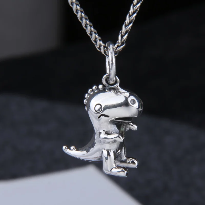 

S925 Sterling Silver Charm Pendants for Women Men New Fashion Cute Q-version Little Dinosaur Jewelry Wholesale