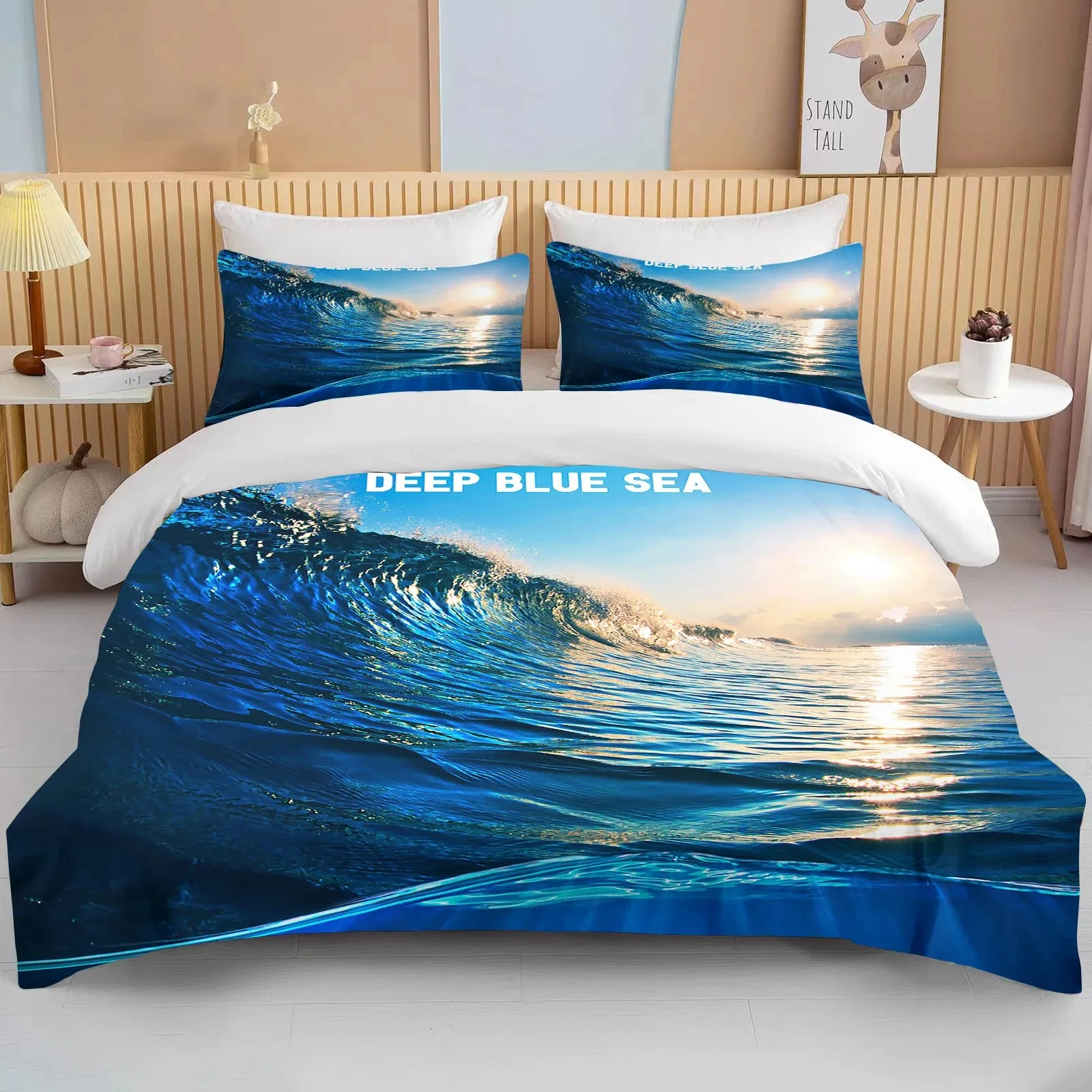 Ocean Bedding Set Coast Ocean Spray Duvet Cover Set Blue Starfish Bed Set Boys Teen Shell Home Textiles Summer Quilt Cover