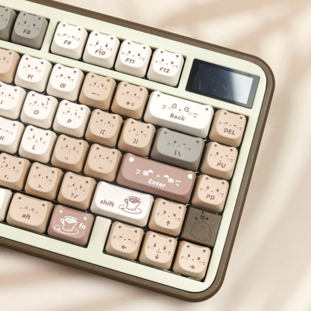 Imagem -04 - Teclas Mao com Tema Café Gato um Conjunto Completo de Pbt Marrom e Branco Adequadas para Acessórios de Teclado Mecânico para Jogos