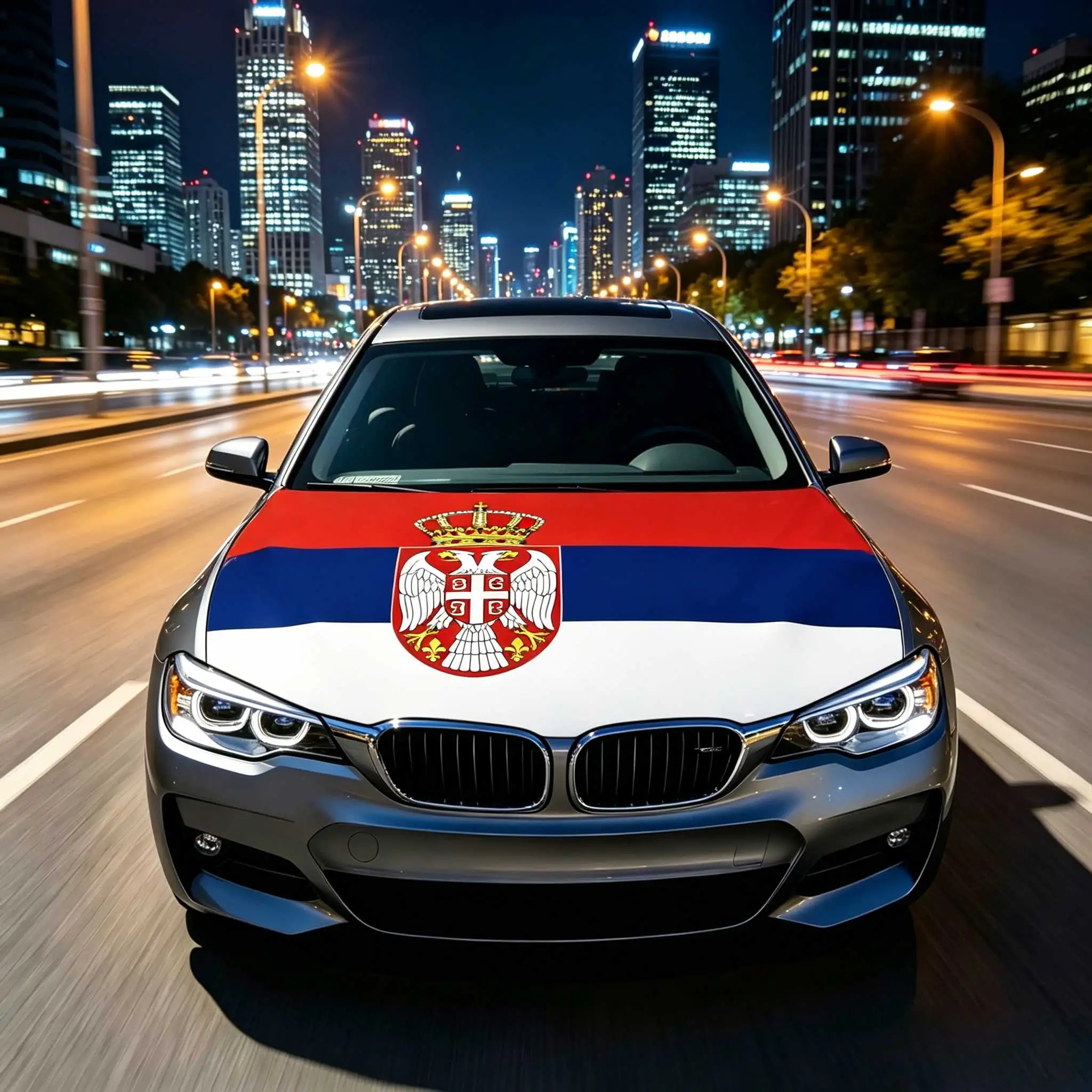 3.8x5.3fts National Serbian Flag Banner Car Hood Cover Flag Elastic Fabrics Engine Cover For Decoration