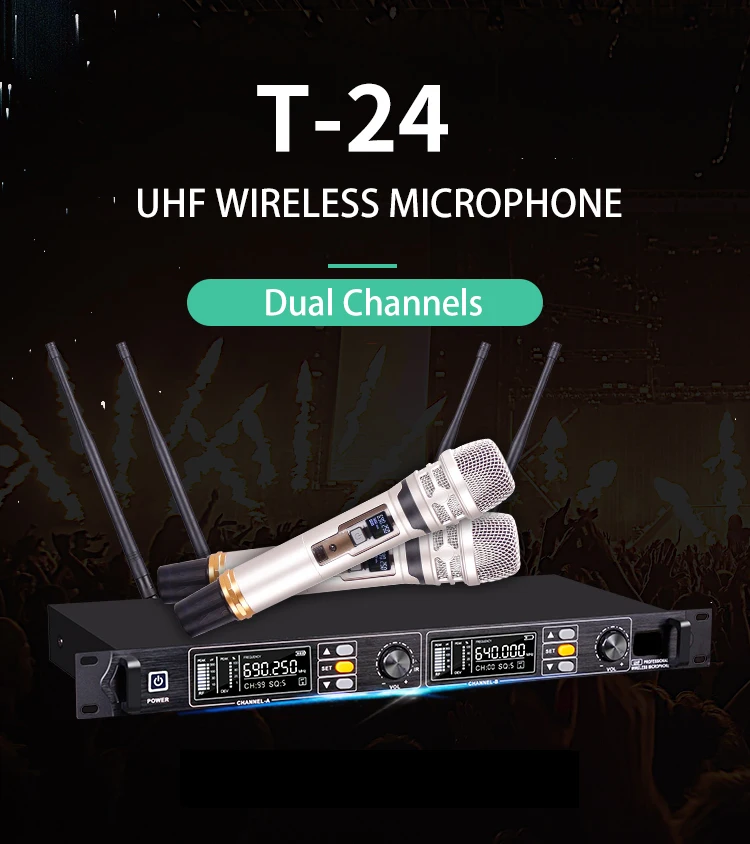 XTUGA T-24 professional uhf system karaoke wireless microphone distance 100m to 200m