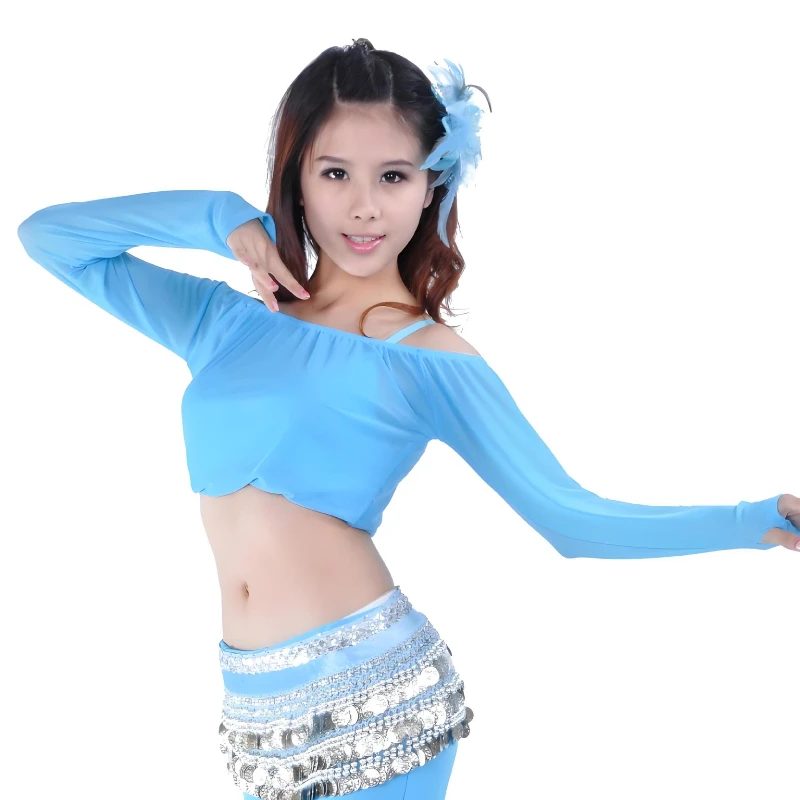 Belly Dance Top Costume for Women Crystal Mesh Long Sleeves Clothing Top Girl\'s Oriental Practice Clothing Bellydance Tops