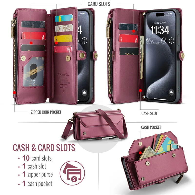 Wallet Case For Samsung S23 Ultra S22 S21 S20 FE Wrist Shoulder Strap 7 Card Leather Cover For Galaxy A54 A53 5G S23 Ultra Case