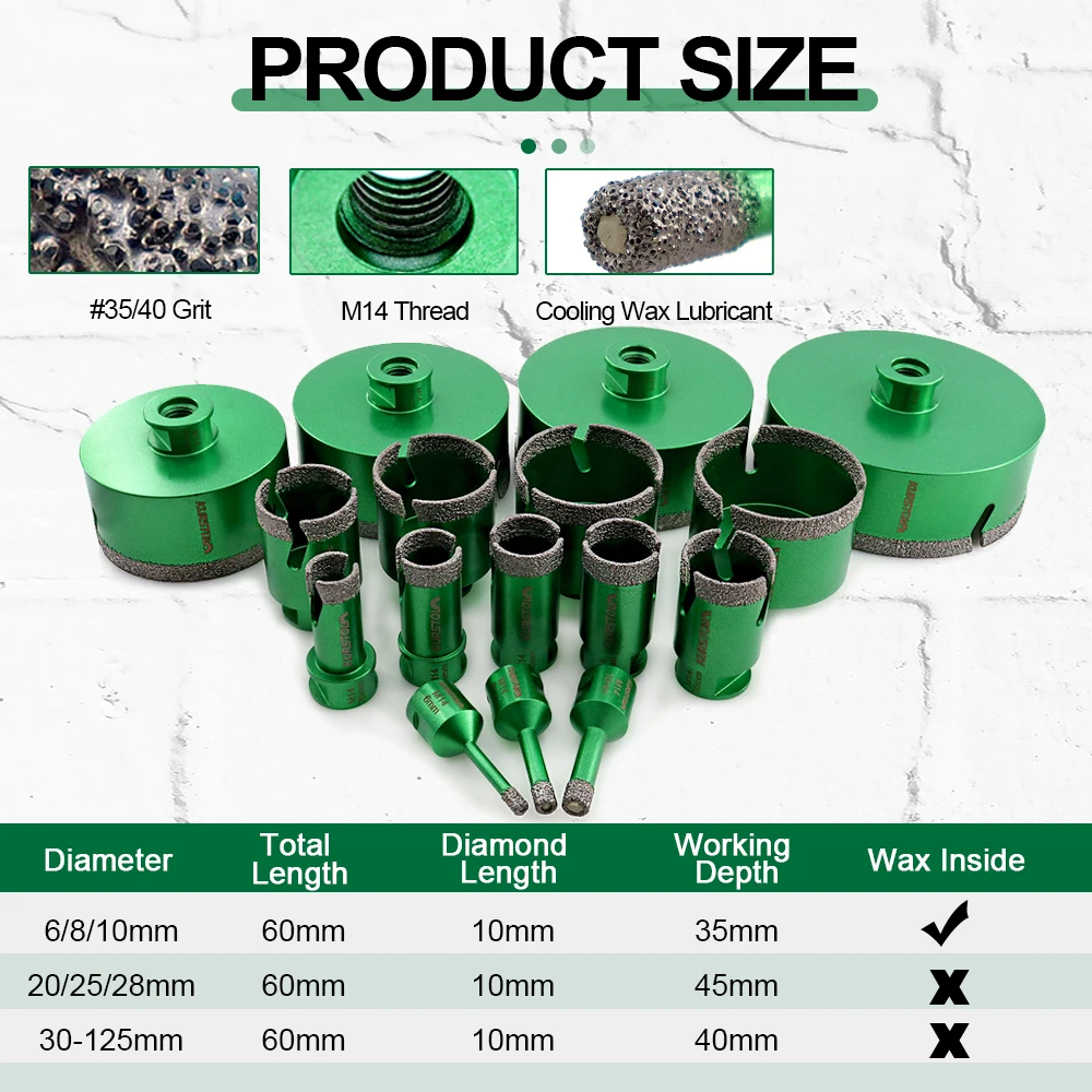 Imagem -04 - Kurstol-diamond Drilling Core Bits Broca Cortador Azulejo Cerâmico Serra de Rosca Porcelana Mármore Grés M14 Diâmetro 2068 mm 1pc