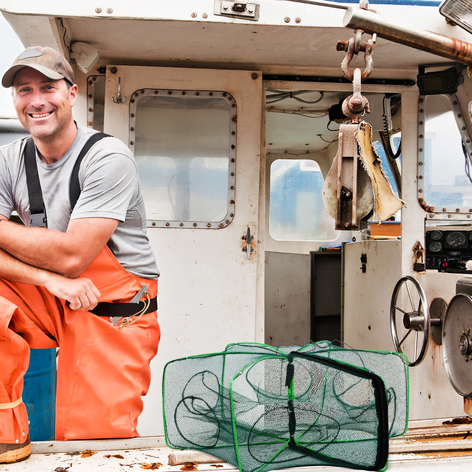 

6-Hole Foldable Fishing Net Compact Portable Nylon Shrimp Fish Trap for Lakes Rivers Seaside Crab Nets for Crabbing