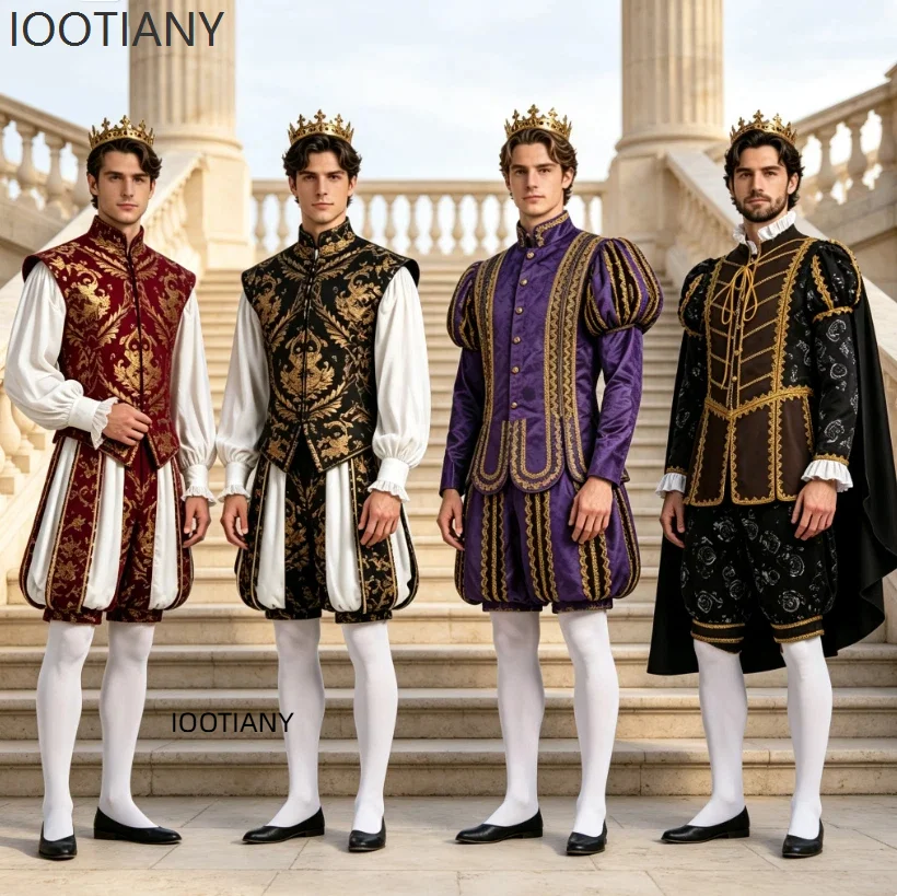 Men Renaissance Royal Prince Costume Vintage European Noble Outfit Medieval King Stage Party Wedding Faire Cosplay Luxury Suit