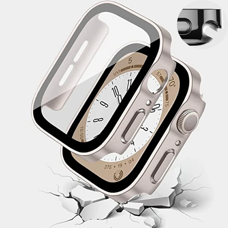 Glas + Hülle für Apple Watch 42 46 mm 45 mm 41 mm 44 mm 40 mm gerade Kante Displayschutzfolie Cover Case iWatch 5 4 SE 6 7 8 9 10 11