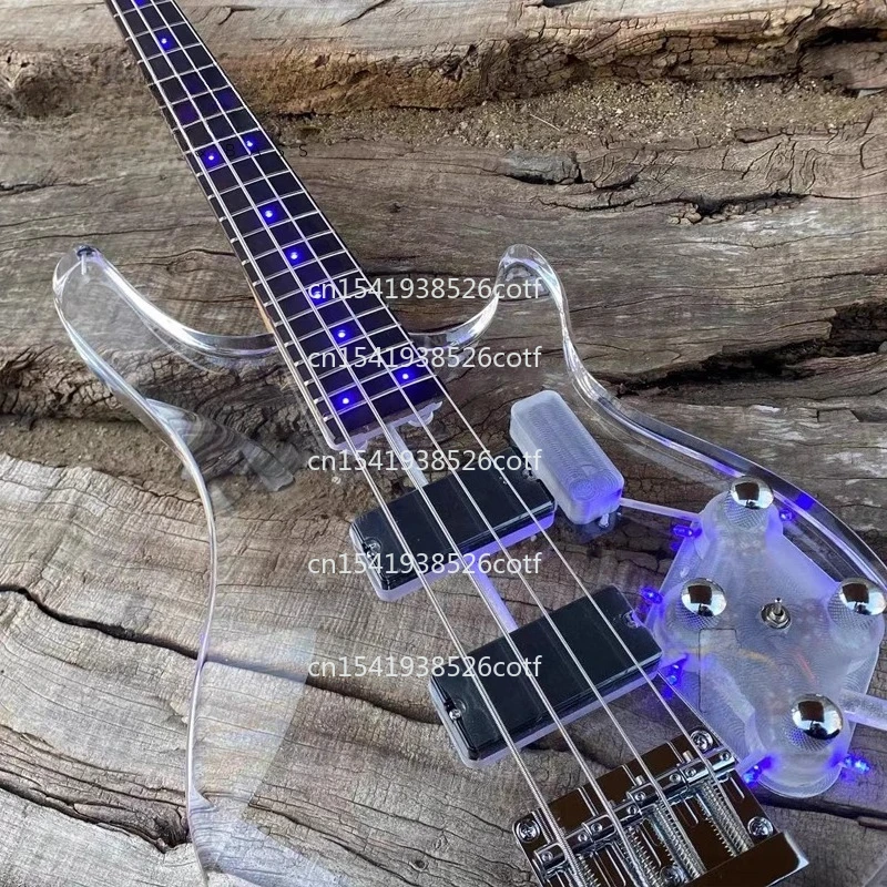 

Crystal Bass LED Blue Light Acrylic Transparent Glass 4 Strings