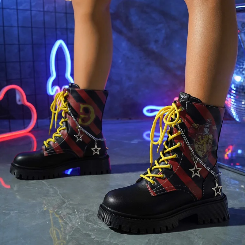 2025 فاسق دراجة نارية الأحذية للنساء القوطية ستار وسلسلة حذاء من الجلد أزياء من الدانتل متابعة منصة الأحذية أحذية مريحة #4
