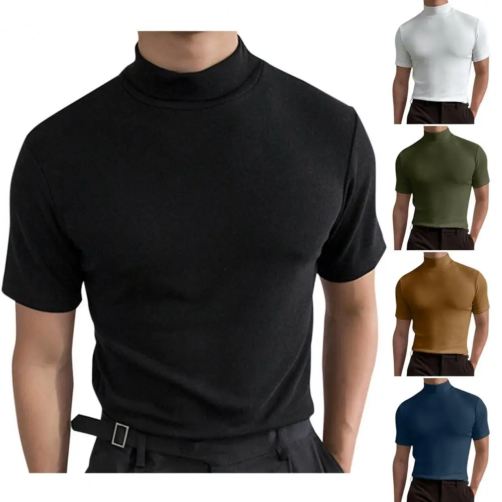 2023 Spring Autumn Men\'s Short Sleeve Cotton Casual Men\'s T-Shirt High Collar Shirt Male Breathable Shirts M-3XL