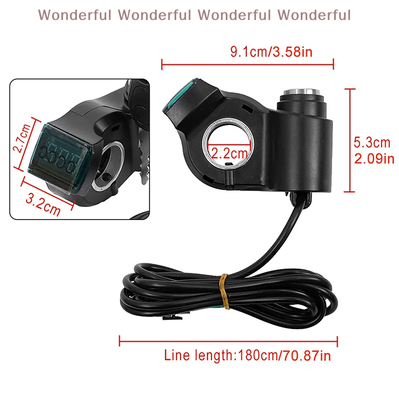 Electric Scooter Handlebar Ignition Key 12V-99V Motorcycle Accessory E-Bike Power Switch Lock with Display And Thumb Throttle - view 2