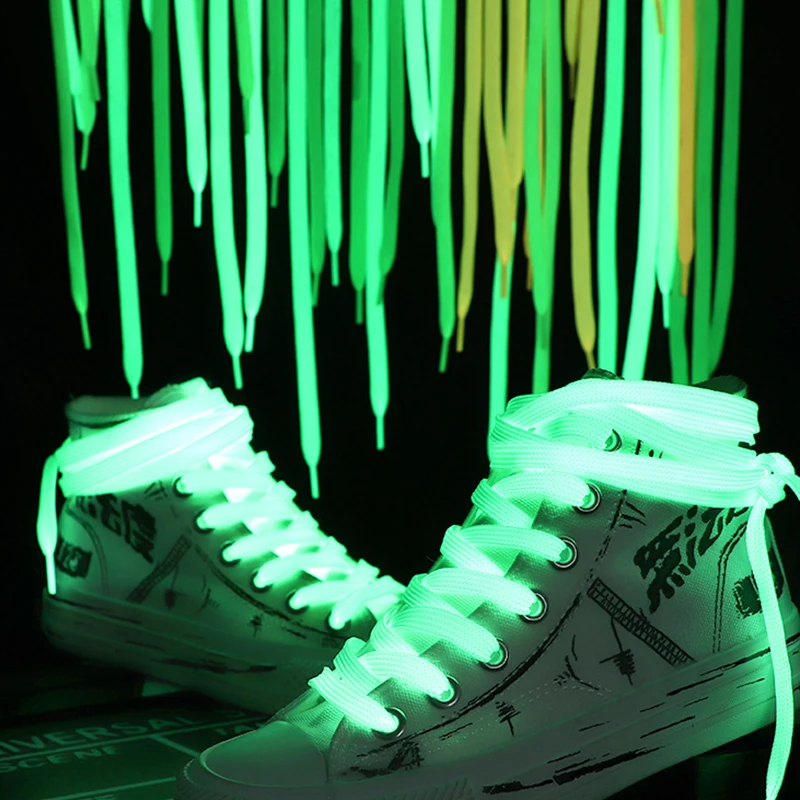 1 Pair Luminous Shoelaces for Flat Sneakers Canvas Sport Basketball Shoes Unisex In The Night Glowing Fluorescent Laces 120cm