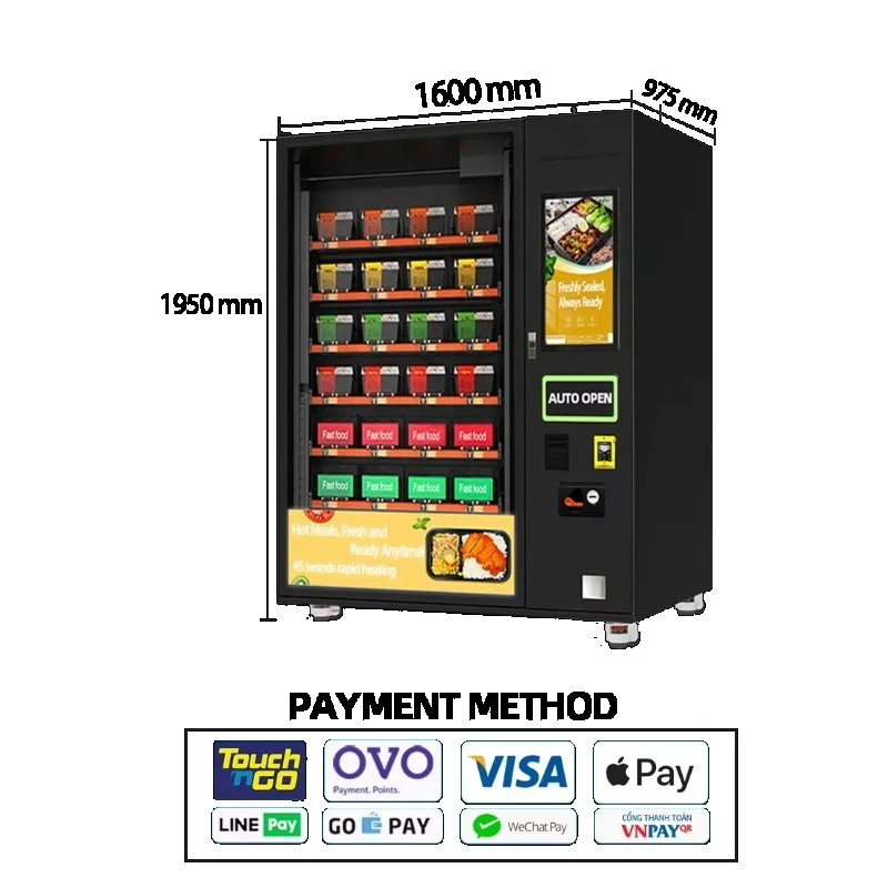 24 Hours Self-Service Hot Food Fast Food Lunch Box Hamburger Vending Machine for Sale With Refrigerator and Heating System
