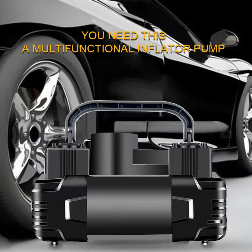 12V 150PSI Mini Air Compressor Dual Cylinder Heavy Duty Tire Inflator With LED Light Car Electric Air Pump Auto Inflatable Tool