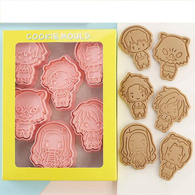 6pcs/set Cartoon Biscuit Mould Anime Demon Slayer Cookie Stamp Cutter Plastic Baking Mould Cookie Tools Cake Decorating Tools