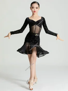 Samba tango rumba vestido de dança latina meninas cha salsa roupas de dança latina criança dança competição vestidos de dança de salão criança