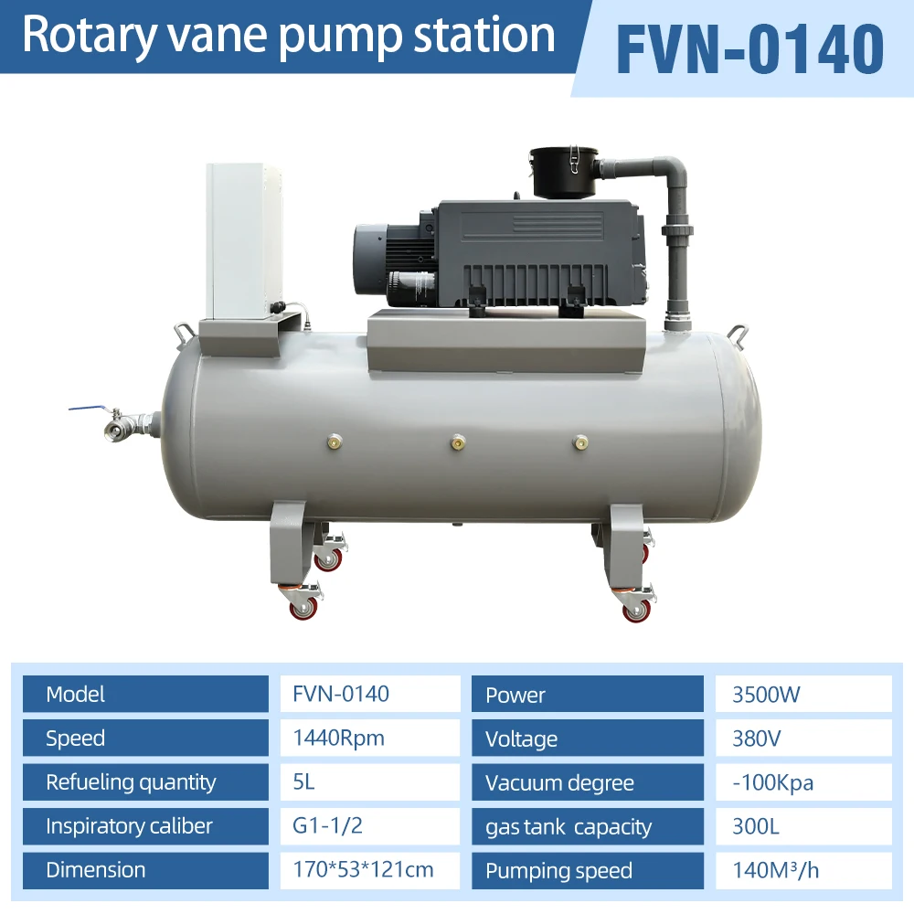 140m3/H -100KPa 380V 3500W الروتاري ريشة مضخة تفريغ مجموعة ضاغط الهواء رأس المضخة مع خزان الهواء 300L