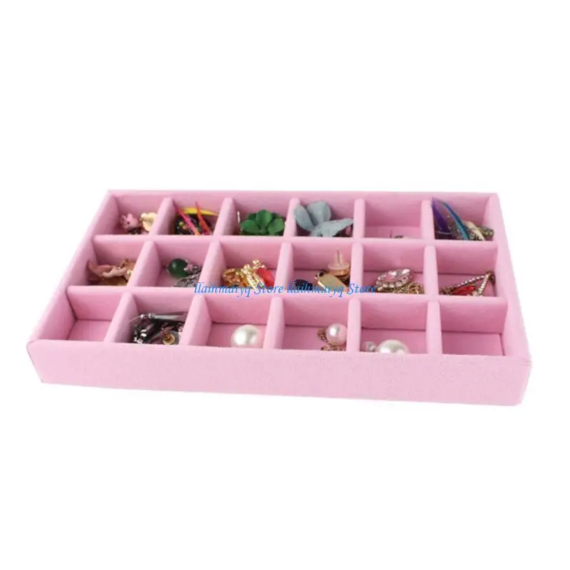 

573B Pink Flannel Box Earrings Jewelry Display Multi-lattice Storage Tray