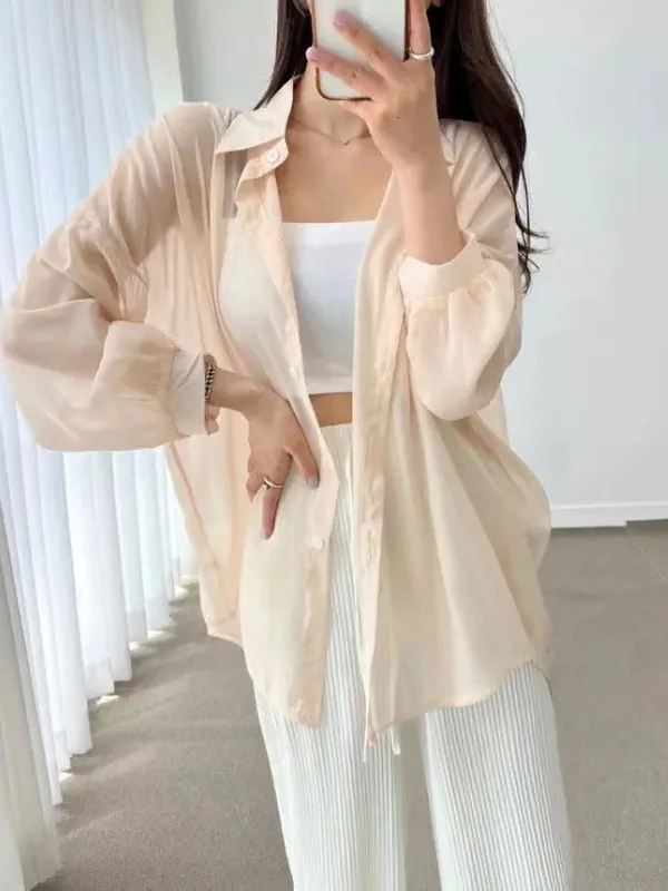 Nova Csa de Proteção Solar de Seda Pérola Sensação de Gelo Solta para Mulheres 2025 Ultra Suave Cardigan Aberto de Verão E...