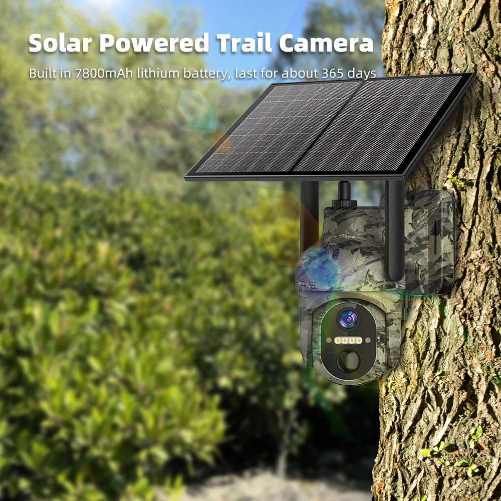 Tuya Outdoor PTZ Hunting Camera 4G EU Trail 3MP 7800mAh Battery 6W Solar Panel Color Night Vision PIR Motion Built-in Mic