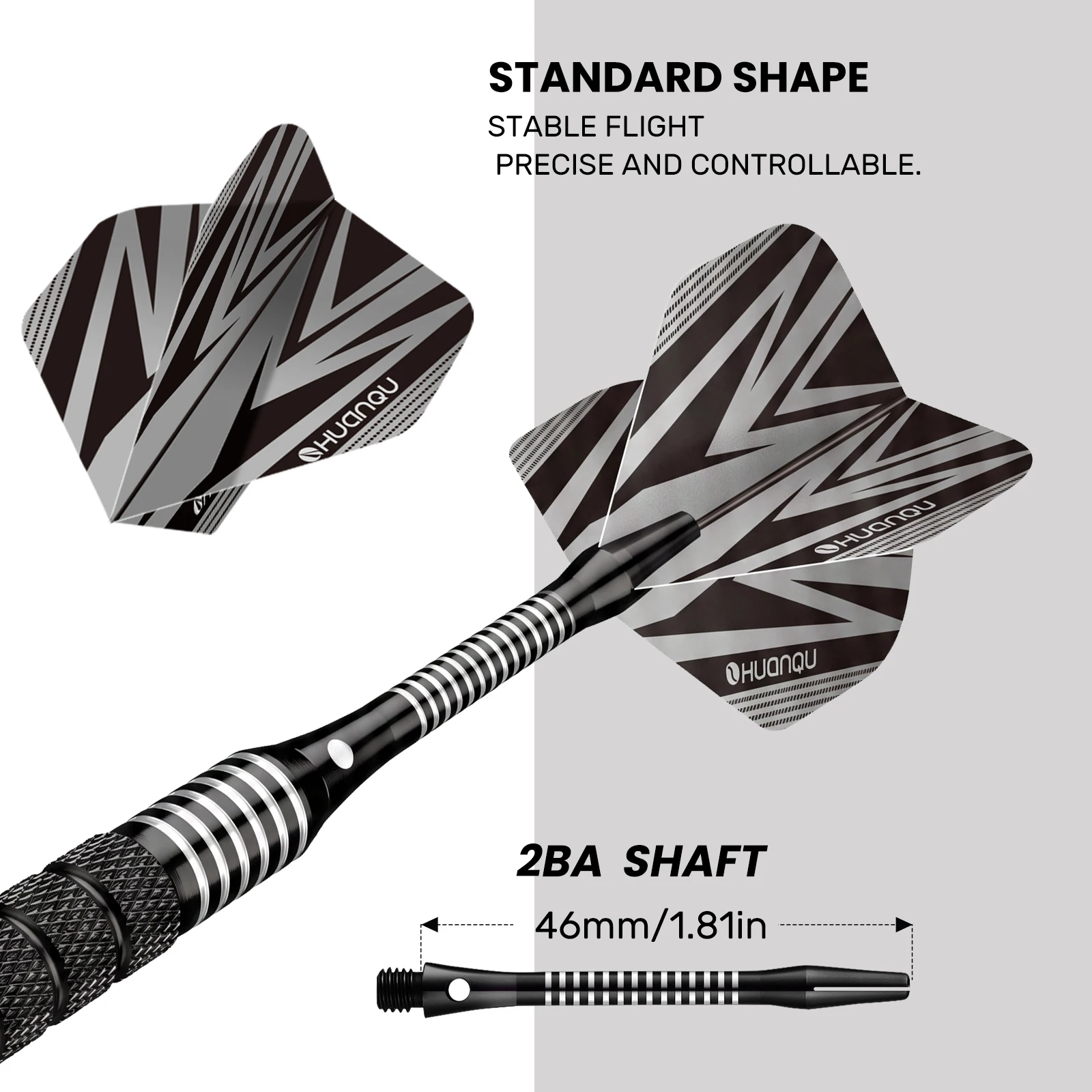 Huanqu 24g Professional Hard Dart Set, 3-Piece Iron Competitive Darts with Precise Throwing and Non-Slip Grip, Includes Dart Storage Box + 3 Pet Dart Wings + 3 2Ba Dart Shafts, Suitable for Dart Board Practice, Competition Training, Home Entertainment, Bar Games, Adult Players