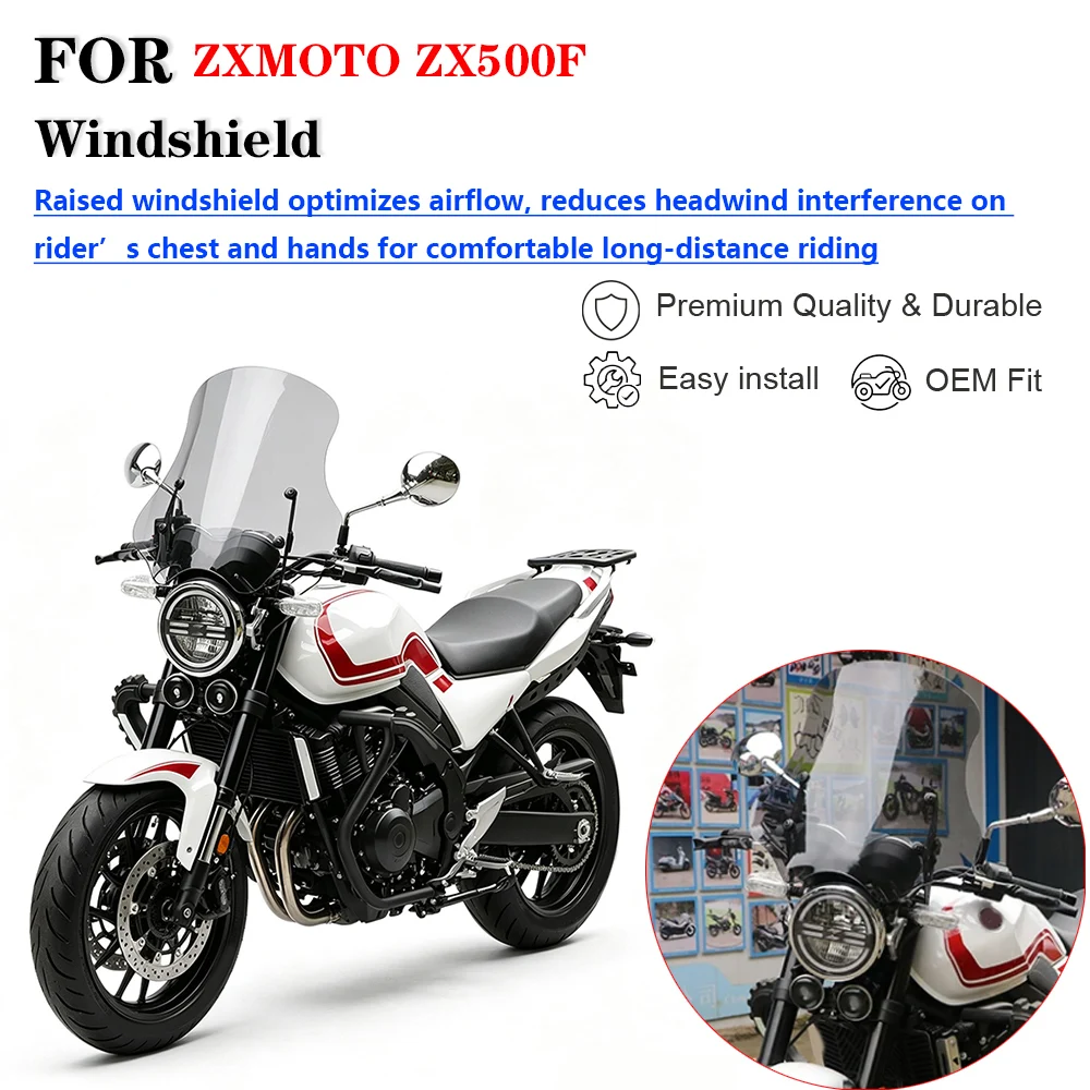 For ZXMOTO ZX500F Motorcycle Raised Front Windshield Windscreen With Navigation Extension Crossbar Modification Accessories