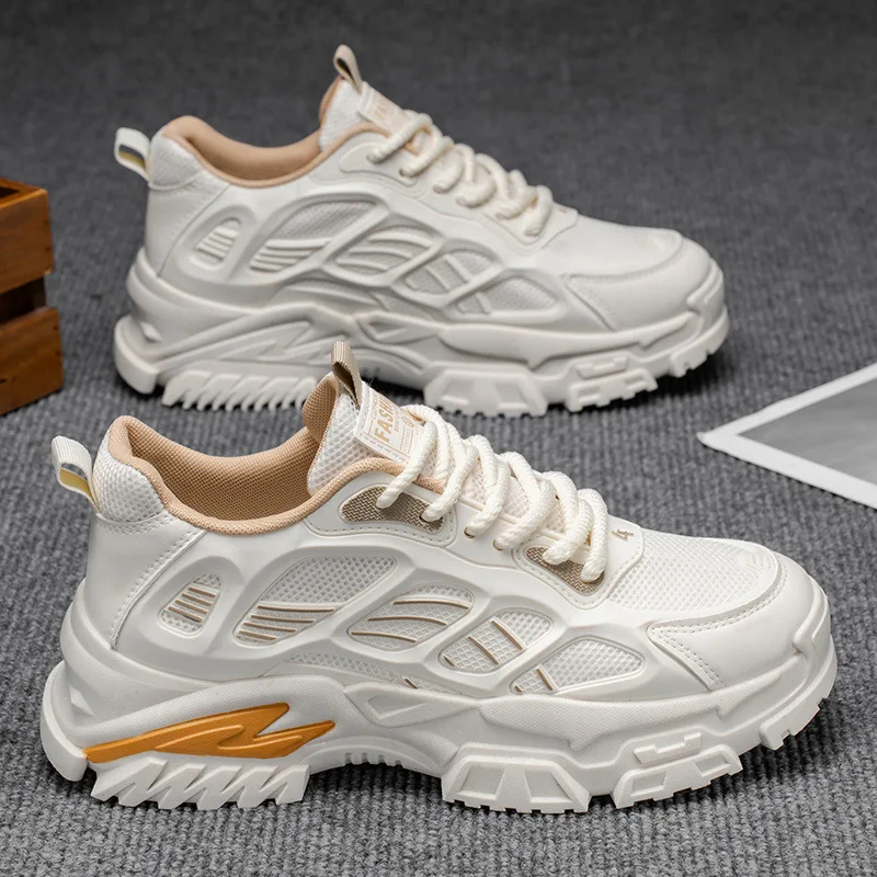 

Breathable Running Shoes Men Summer Thick Bottom Dad Sneakers Lightweight Sporty Trendy Shoes Flat Heel PU Mesh Upgraded Version