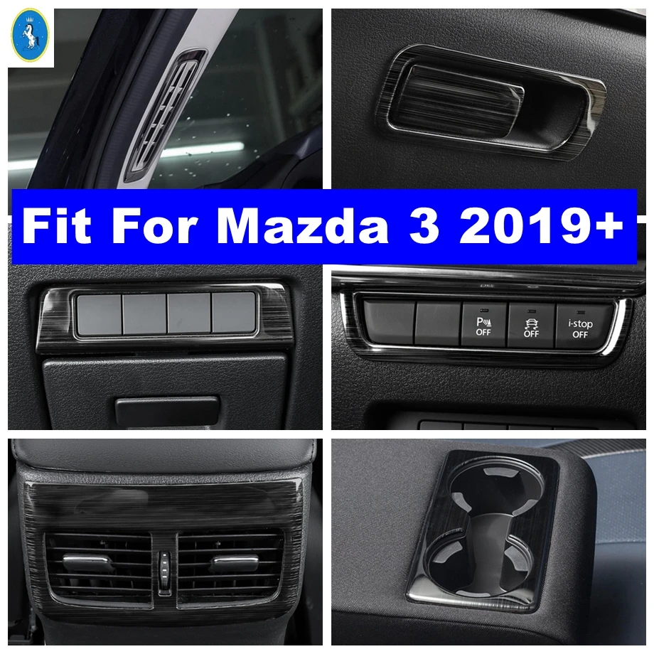 

For Mazda 3 2019 - 2022 Black Brushed Pillar A Air AC Outlet / Water Cup Holder / Head Lights Lamp Cover Trim Auto Accessories