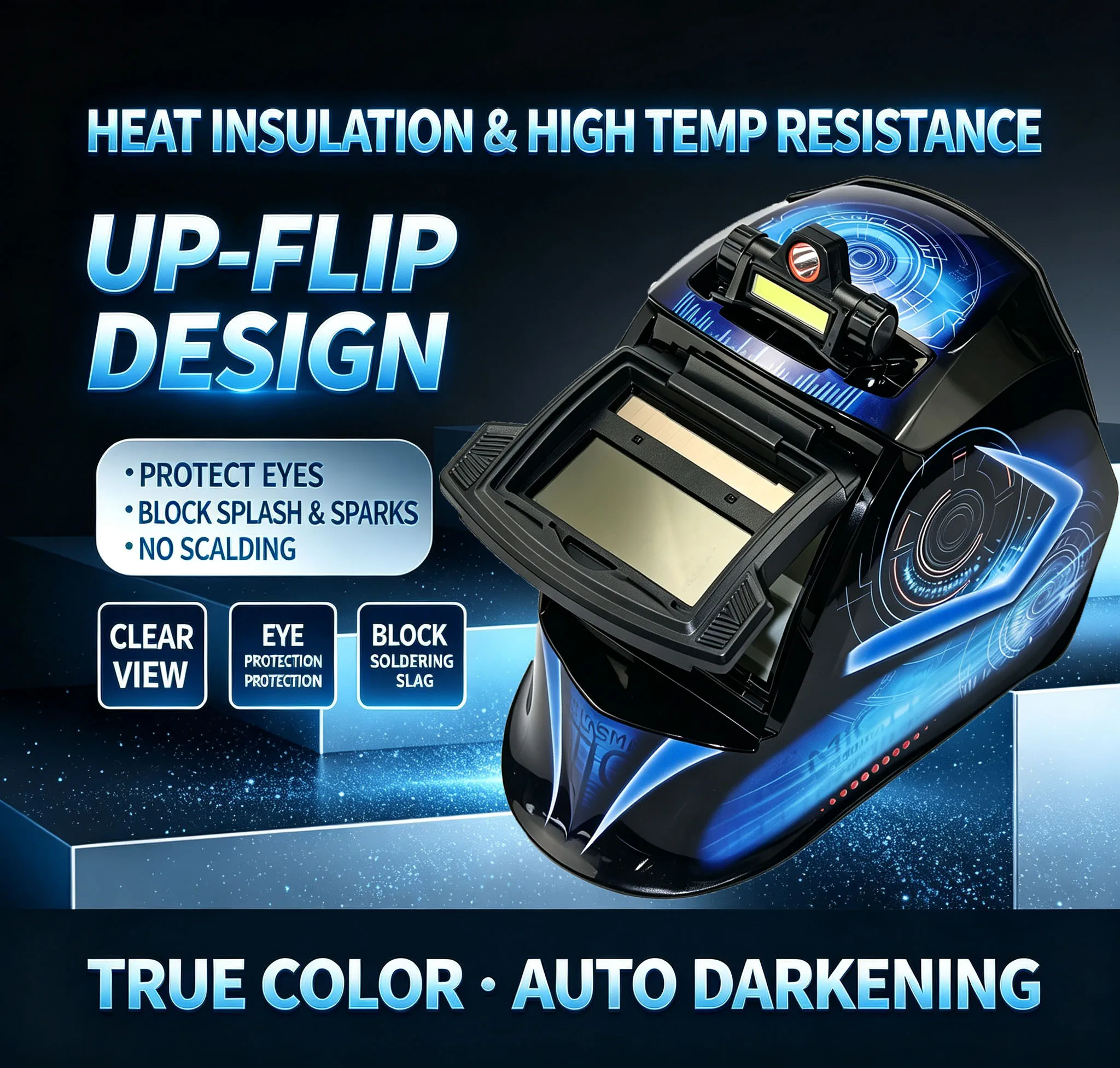 True Color Auto Darkening Welding Helmet Solar Powered with 4 Sensors Shade 4/5-9/9-13 for TIG MIG MMA - 1/1/1/2