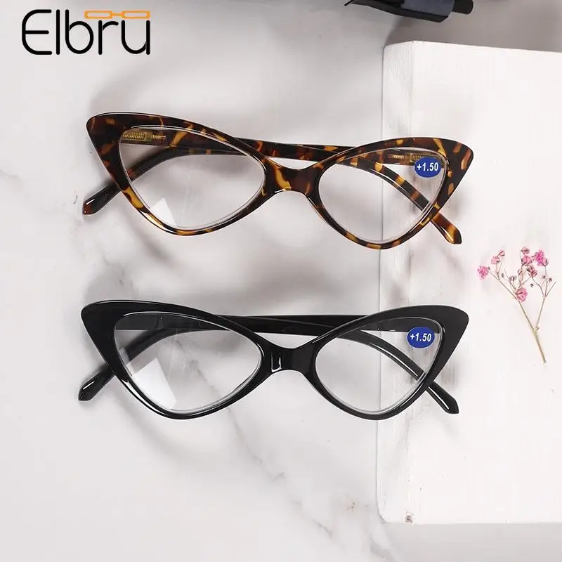 Elbru Ladies Cateye Reading Glasses Women New Hyperopia Eyeglasses Unisex Presbyopic Optical Eyewear Diopters +1+1.5+2+2.5+3+3.5