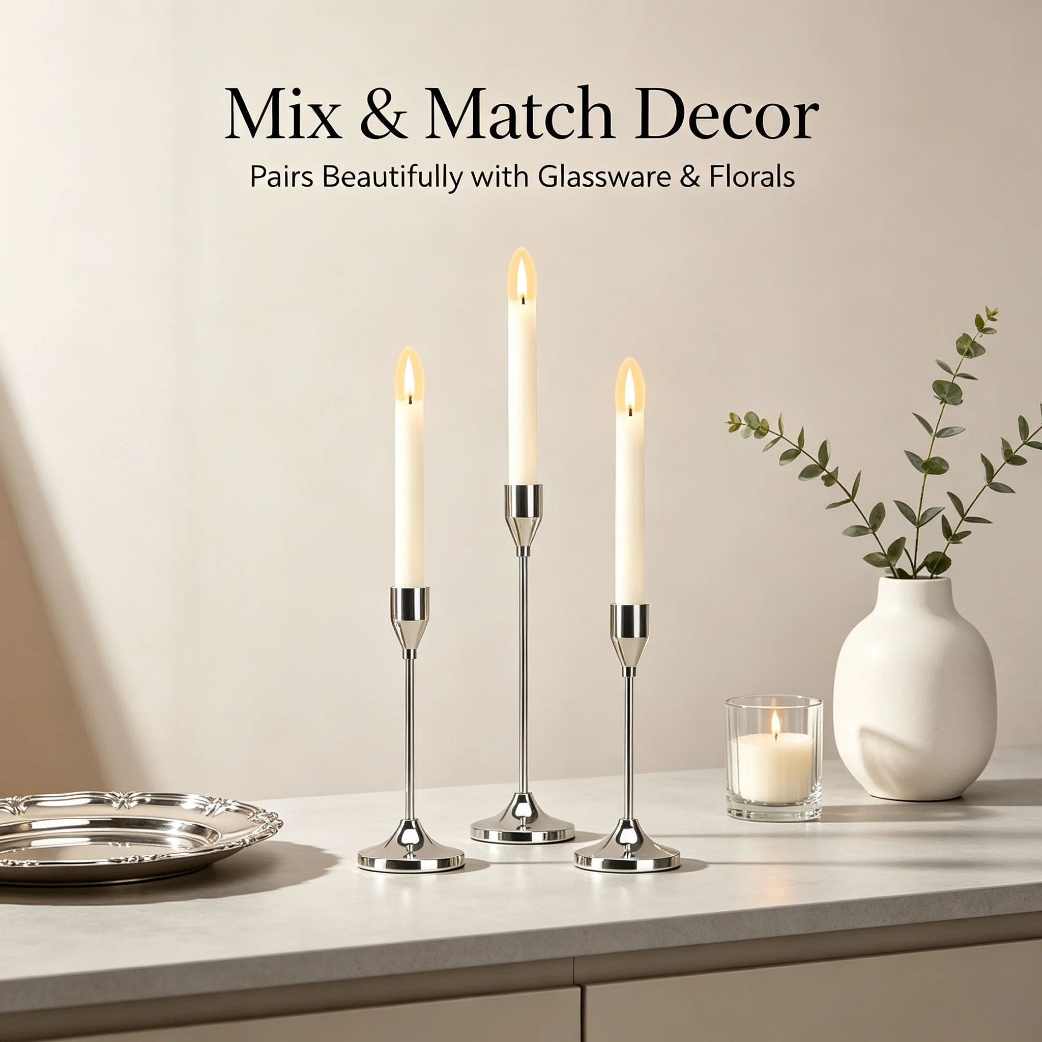 Different Height Candlestick Set Long Table Setting Candle Stand Ornament for Wedding Banquet Kitchen Bar Fireplace Home Decor