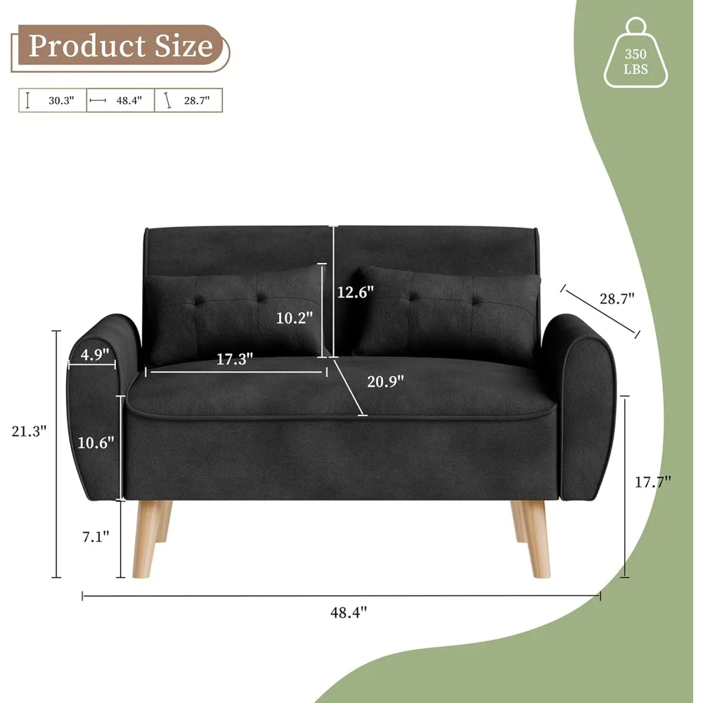 Small Modern Loveseat Sofa Mid Century Linen Fabric  Sofa Couch Tufted Love Seat with Back Cushions and Tap