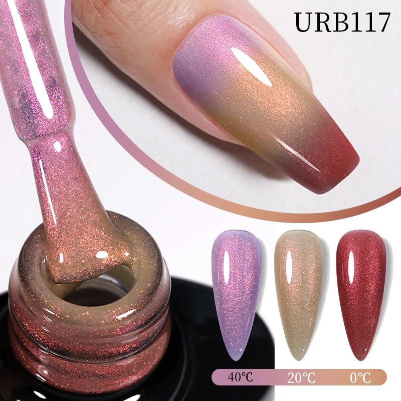 UR SUGAR 7ml Auroras Thermal Rubber Base Gel Polish Gradient Color Changing Chrome Gold Glitter Soak Off UV LED Nail Art Varnish