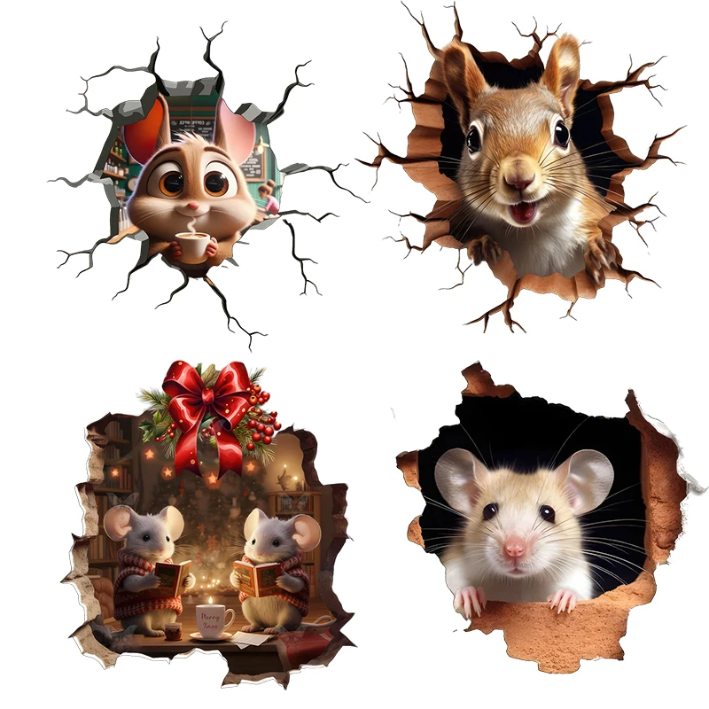 Three Ratels QC588 Interesting 3D wall cracks cartoon mouse self-adhesive stickers