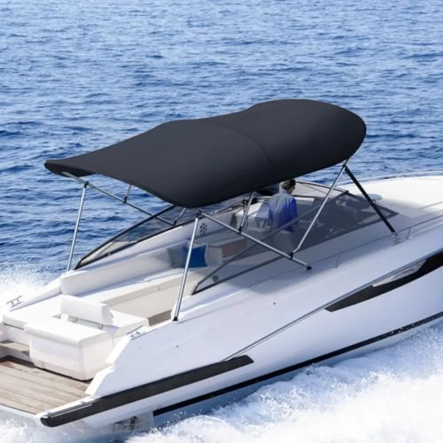 

3-4 Bow Bimini Boat Top Cover Sun Shade Boat Canopy Waterproof 1 Inch Stainless Aluminum Frame 46" Height with Rear Support Pol