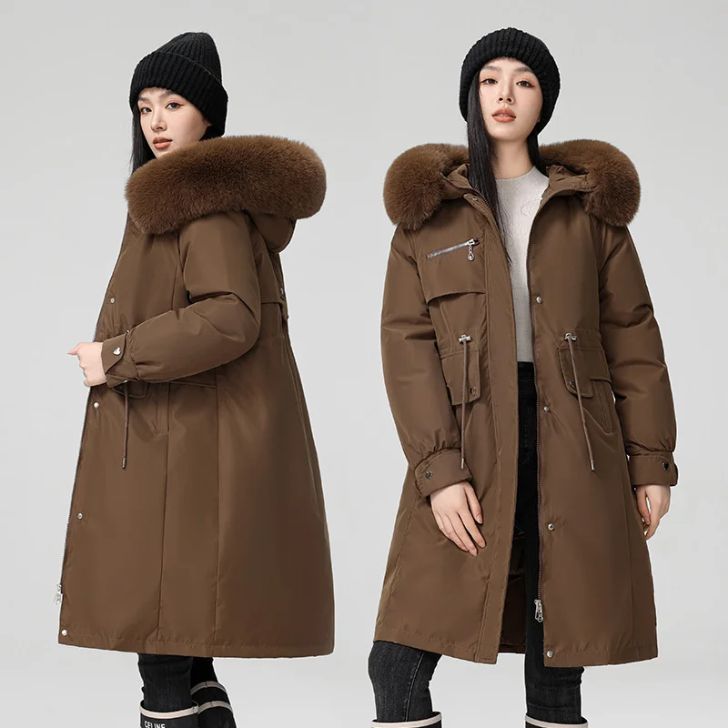 

Parkas Girls Womens Fall Softshell Mid-Length Students Heavy Fur Functional Round Neck Contrast Cut Mid-Long Edgy Asymmetric Hot