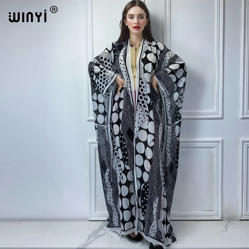 WINYI-Kimono estampado para mujer, cárdigan bohemio de verano, blusa abaya de Dubái, vestidos africanos elegantes para playa