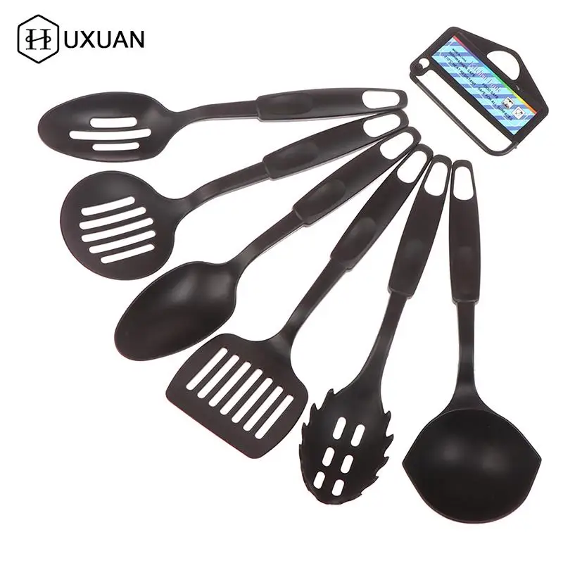 6Pcs Nylon Kitchen Utensils Multifunction Black Shovel Spoon Soup Ladle Spatula Set Non-Stick Kitchenware Cooking Tools Gadget