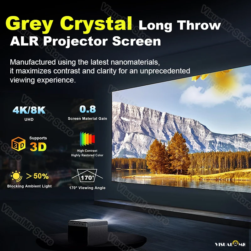 Fixed Frame Grey Crystal 150inch ALR Projector Screen Ambient Light Rejecting 1CM Ultra Narrow Bezel 4K 8K 3D Normal Projection