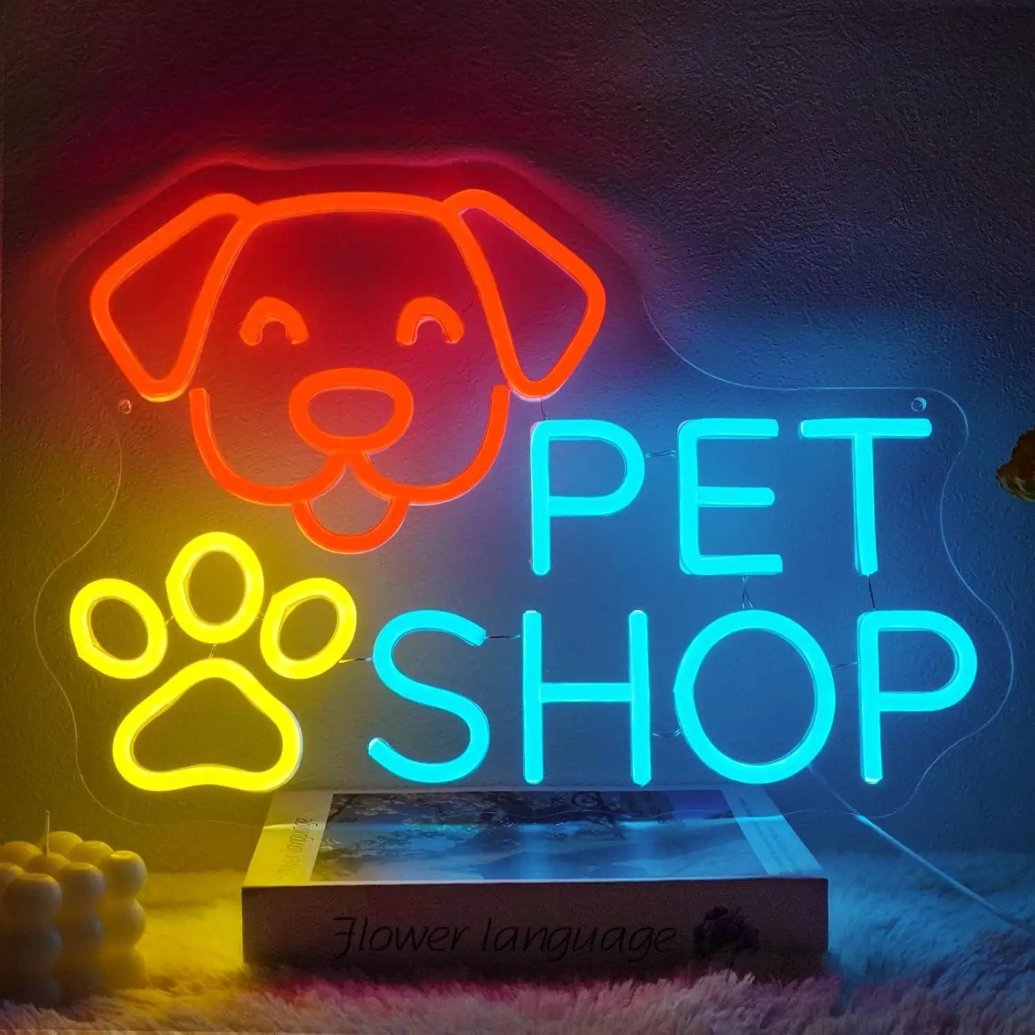 Pet Shop Neon Sign Dimmable Animal Grooming Neon Light Sign for Business Pet Salon Doggy Daycare Dog Cat Spa Store Decor Gifts