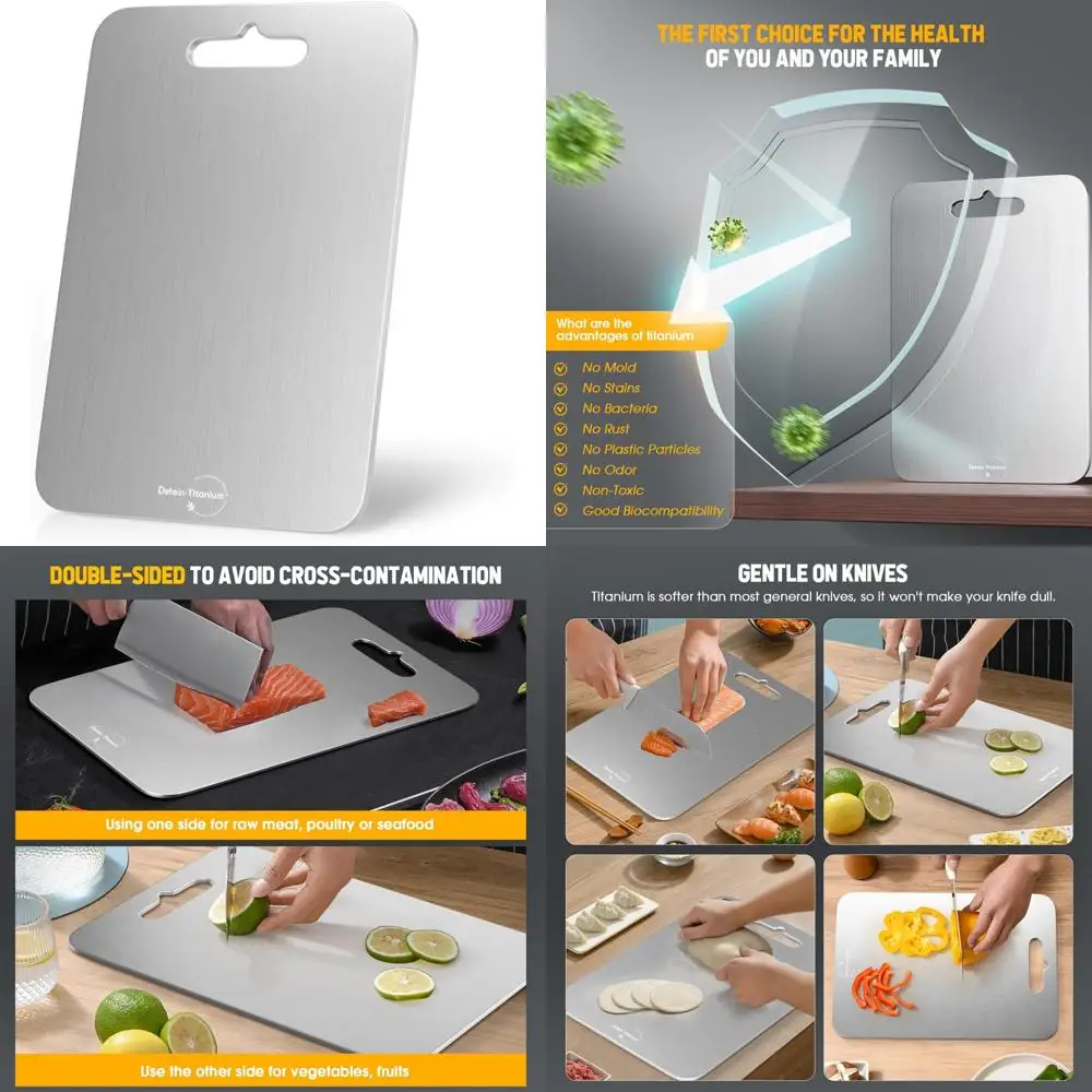 

Прямоугольная разделочная доска из чистого титана, толщина 2 мм, 18x12 дюймов, серебро, устойчивая к пятнам, нескользящая для мяса и овощей, Dur