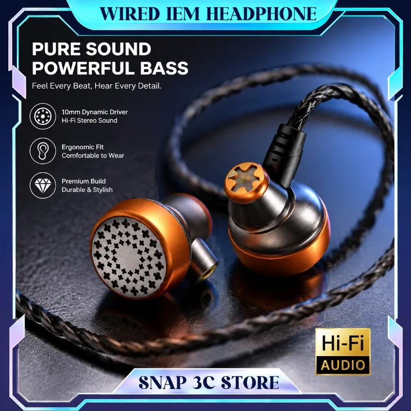 

New LUN SHENG Starlight 14.2mm Flat Head Earbuds Dual Dynamic Driver HiFi Audiophile Wired Headphones Detachable MMCX Cable