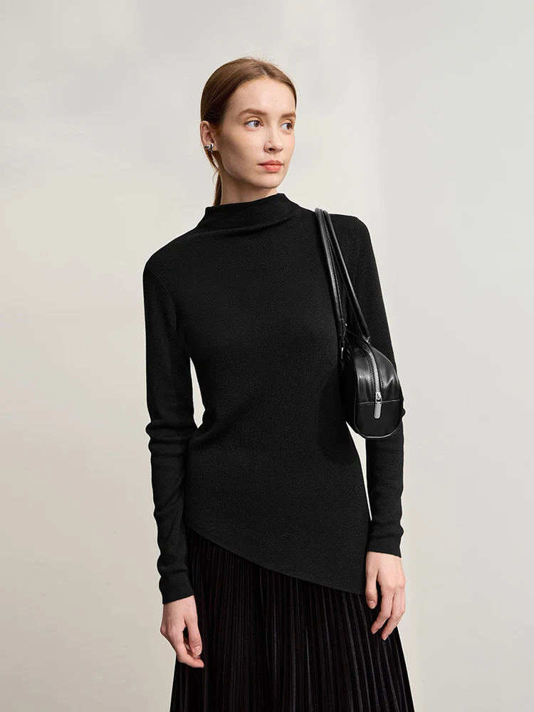 

Amii свитер для женщин 2025, новый зимний повседневный универсальный свитер с полуводолазкой, асимметричный пуловер, вязаный топ для женщин 12524129